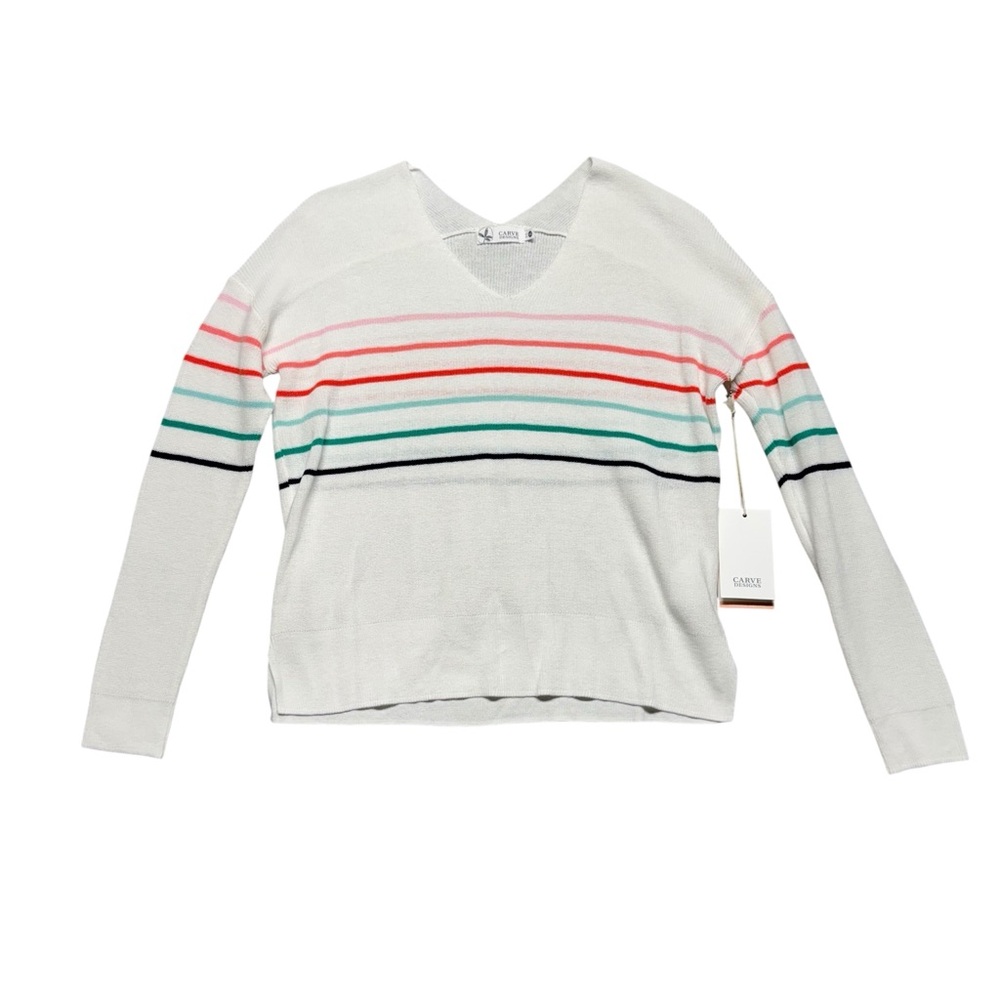 Carve Designs Zella V-Neck Sweater XXS Cloud Stripe Organic Cotton Oversized‎
